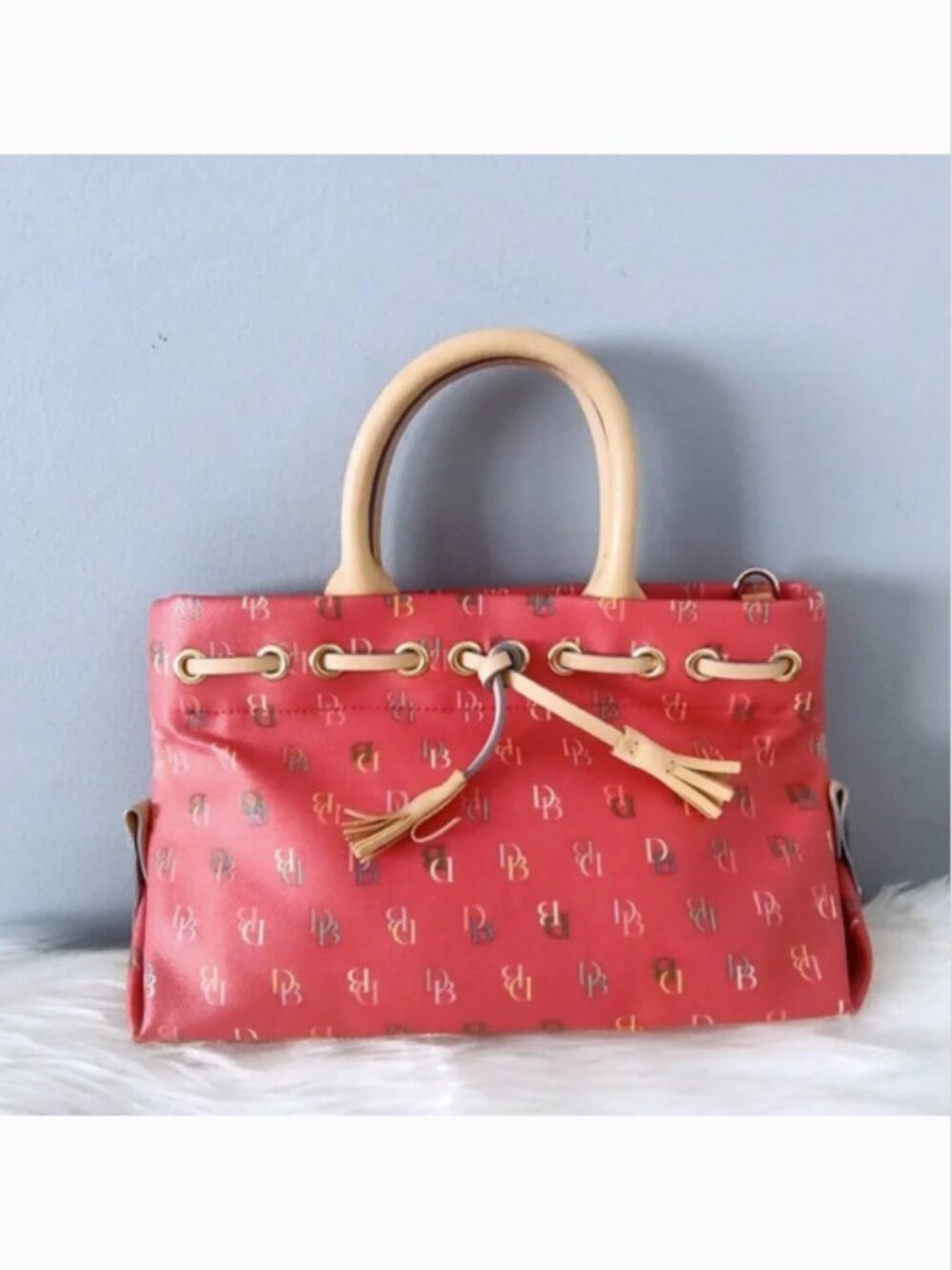Dooney & Bourke Y2K vintage rainbow monogram tassel mini tote satchel EUC